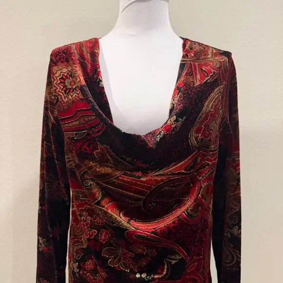 Vintage Coldwater Creek Burgundy Burnout Velvet Floral Top M Y2K Whimsigoth - Picture 3 of 9